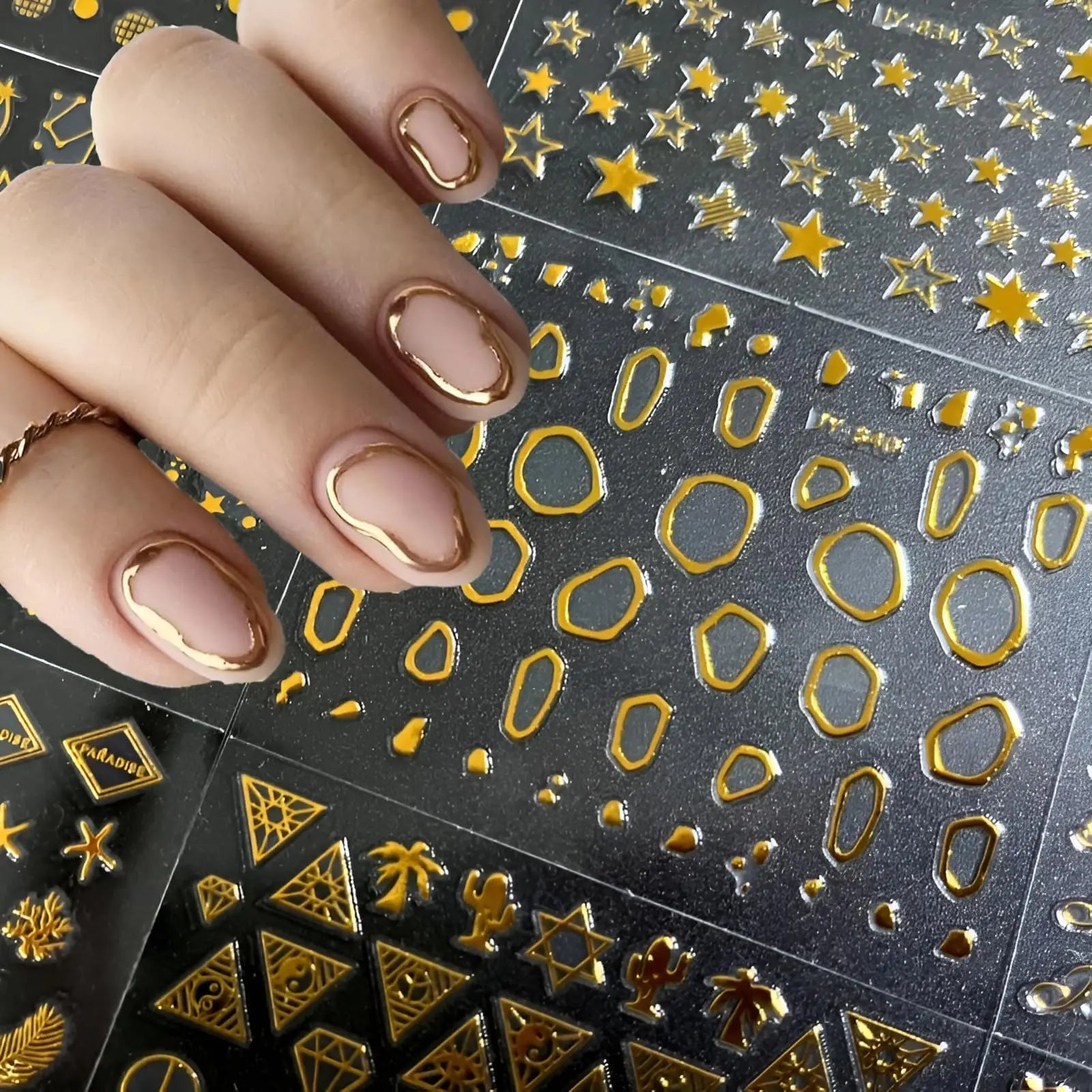 30 Sheets Gold Nail Art Stickers 3D Self-Adhesive Nail Decals Gold Line Star Nail Stickers for Acrylic Nails Gold Leaf