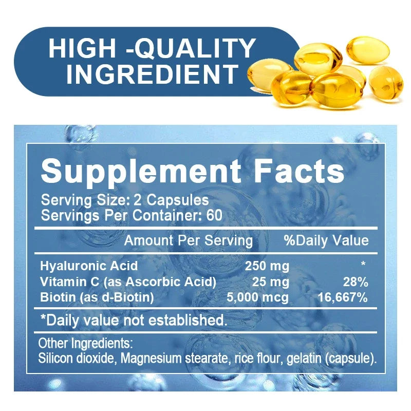 Hyaluronic Acid Capsules - Promote Firm Skin, Strong Nails & Hair, Healthy Joints, Antioxidant