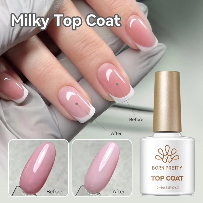 BORN PRETTY Milky Top Coat White Translucent Jelly UV Gel Nail Polish 10ml Semi Permanent  Apply Any Color Gel Varnish Manicure