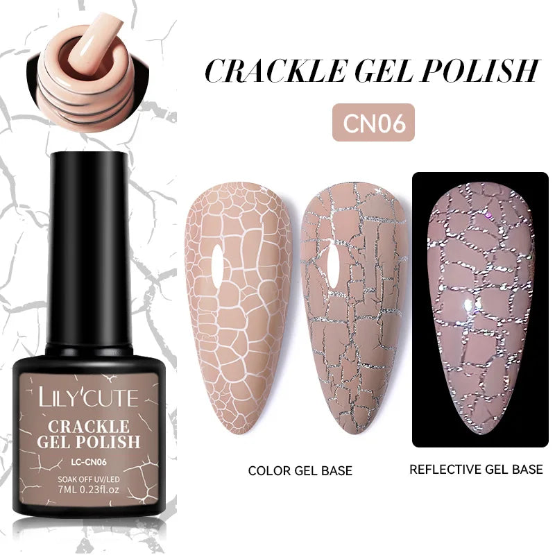 LILYCUTE 7ml Crackle Gel Nail Polish Cracking Nail Gel Quick Dry Nail Art Varnishes Hybrid Semi Permanent Soak Off Base Top Coat