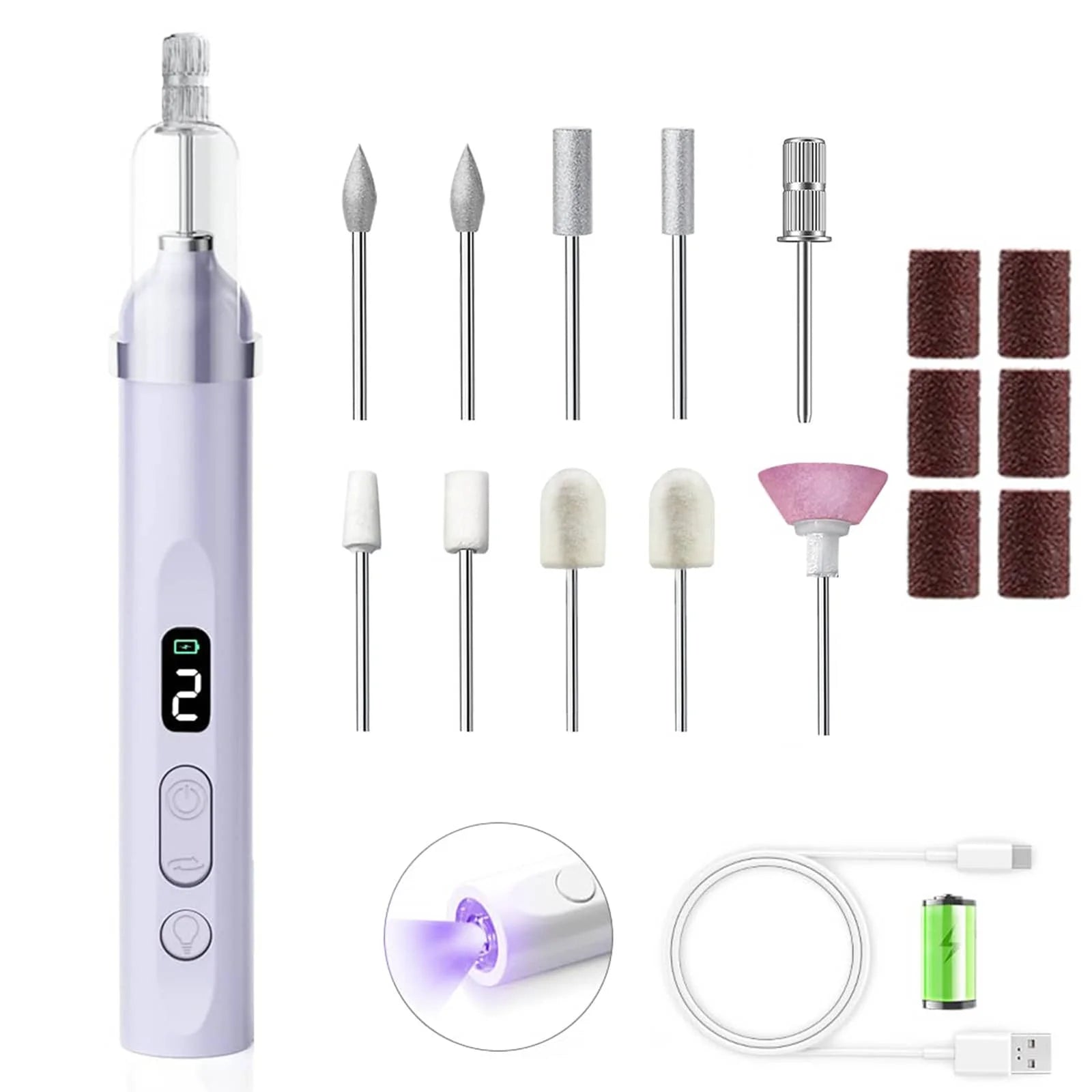 2-In-1 Cordless Electric Nail Drill File With Flash Cure Light Stepless Speed Control For Acrylic Gel Dip Powder Nails Portable Travel Manicure Pedicure Kit For Home DIY Beginners