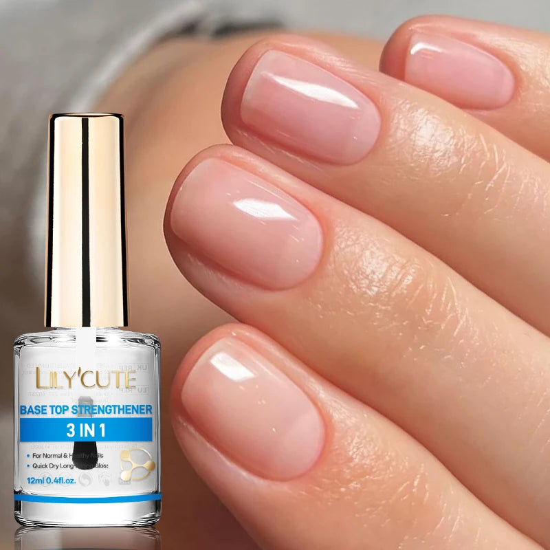 LILYCUTE 12ML Nail Care Polish Milky White Pink Strengthener 3 in 1 Effect Long Lasting Base Top Varnish Drying No Need Lamp
