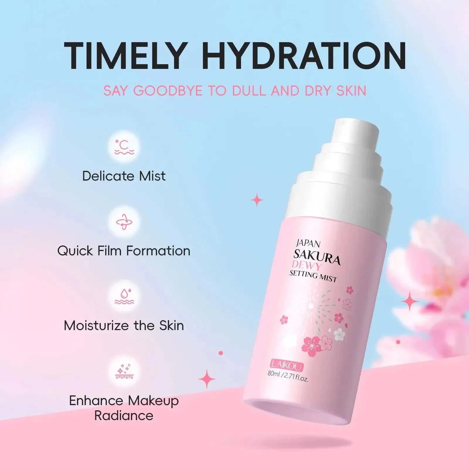 Long Lasting Makeup Setting Spray Sakura Face Mist Oil Control Waterproof Moisturizing Quick Fixer Non Sticky Dewy Finisher