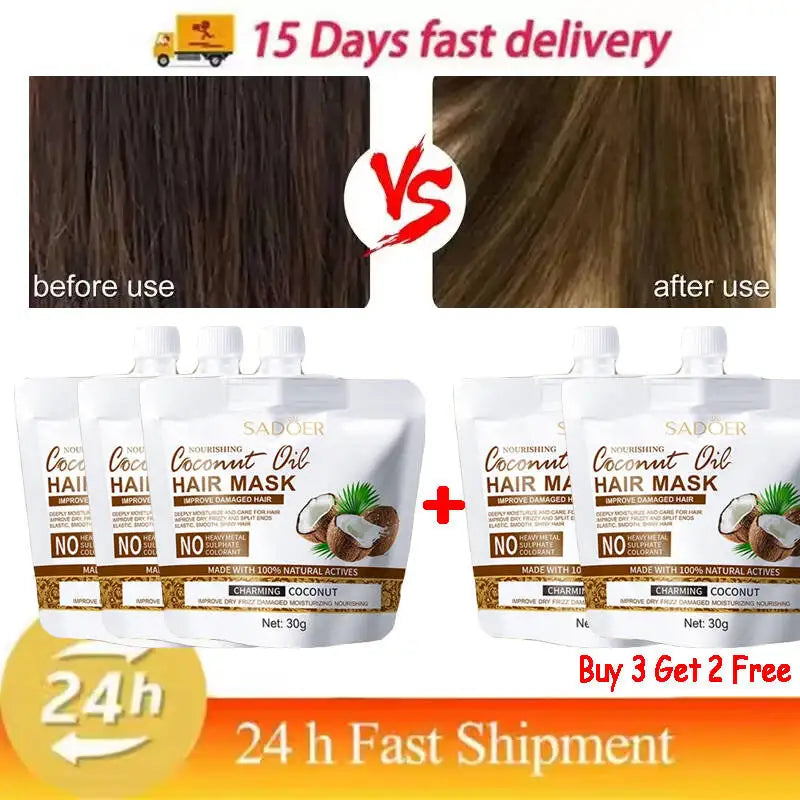 Magical Coconut Oil Hair Mask Instant Repair Soft Smooth Shiny Moisturize Nourishing Hair Care Treatment for Damaged Frizzy Hair