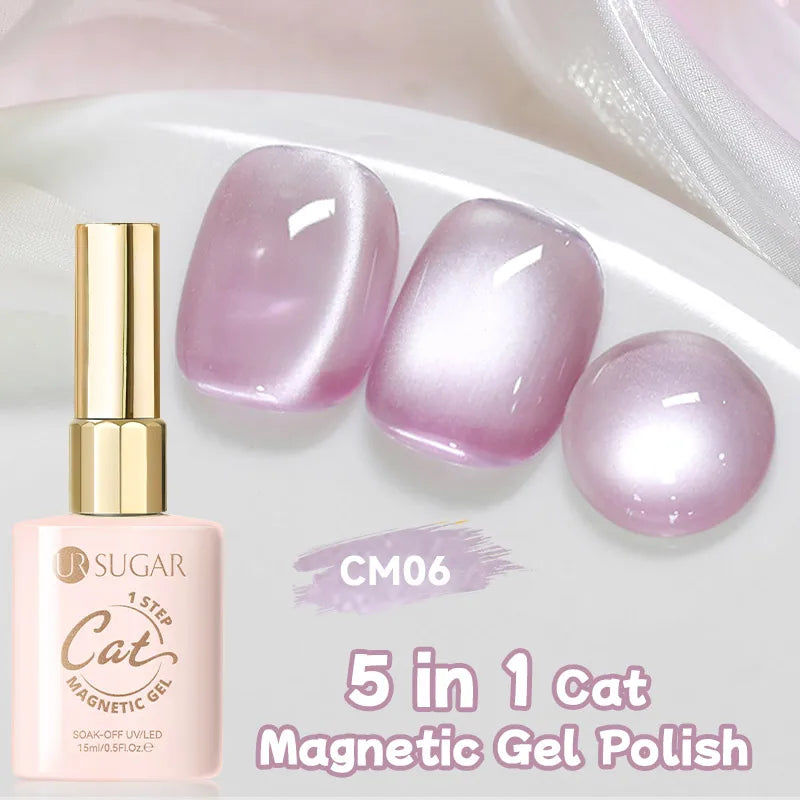 UR SUGAR 5-in-1 15ml Cat Magnetic Gel Polish 1-Step No Base No Top Coat Dry UV LED Nail Gel Long Lasting Easy Apply