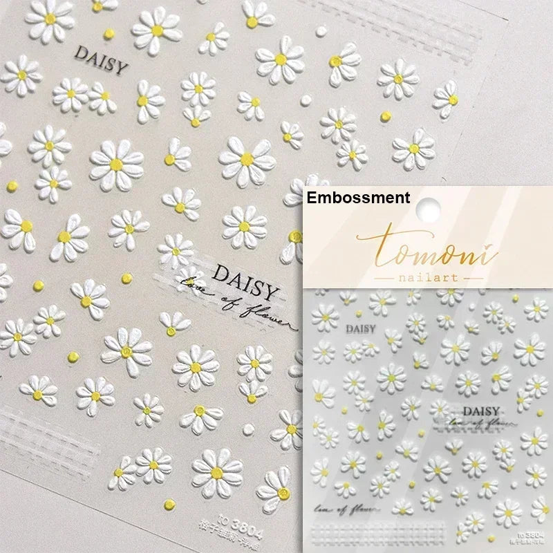 1 pc 5D sunflower nail stickers rose daisy cherry blossom self-adhesive nail art stickers oil painting style decorative sticker