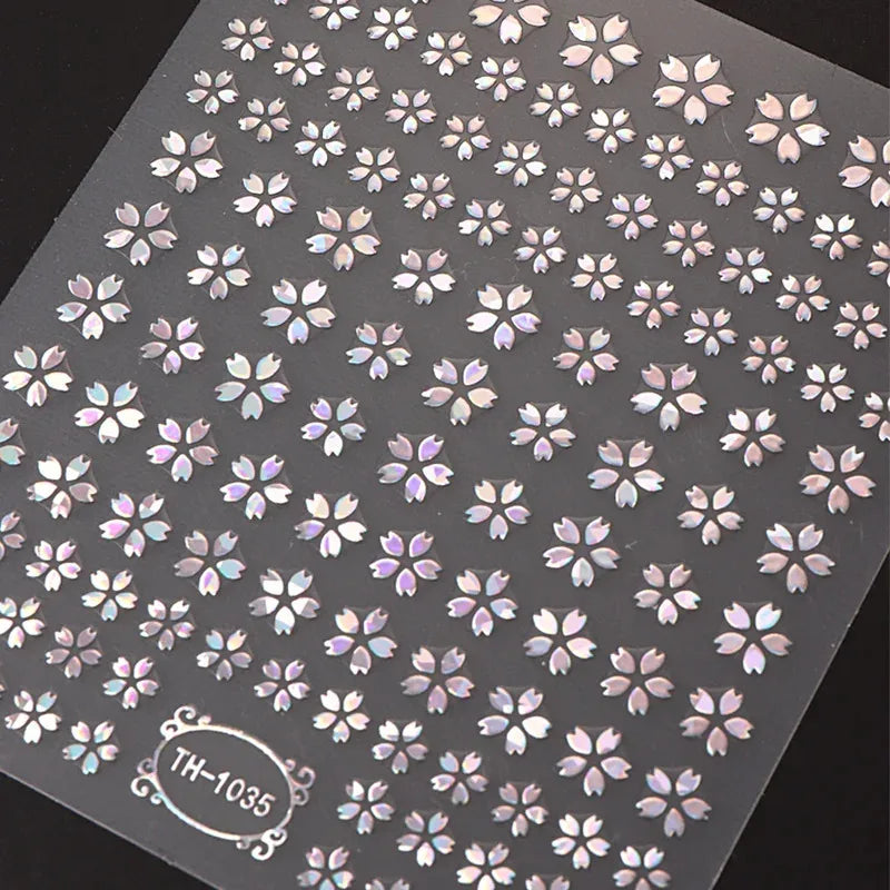 3DLaser Sakura Nail Stickers Holographic Laser Snake Pattern Slider Sakura Water Transfer Nail Decoration Set