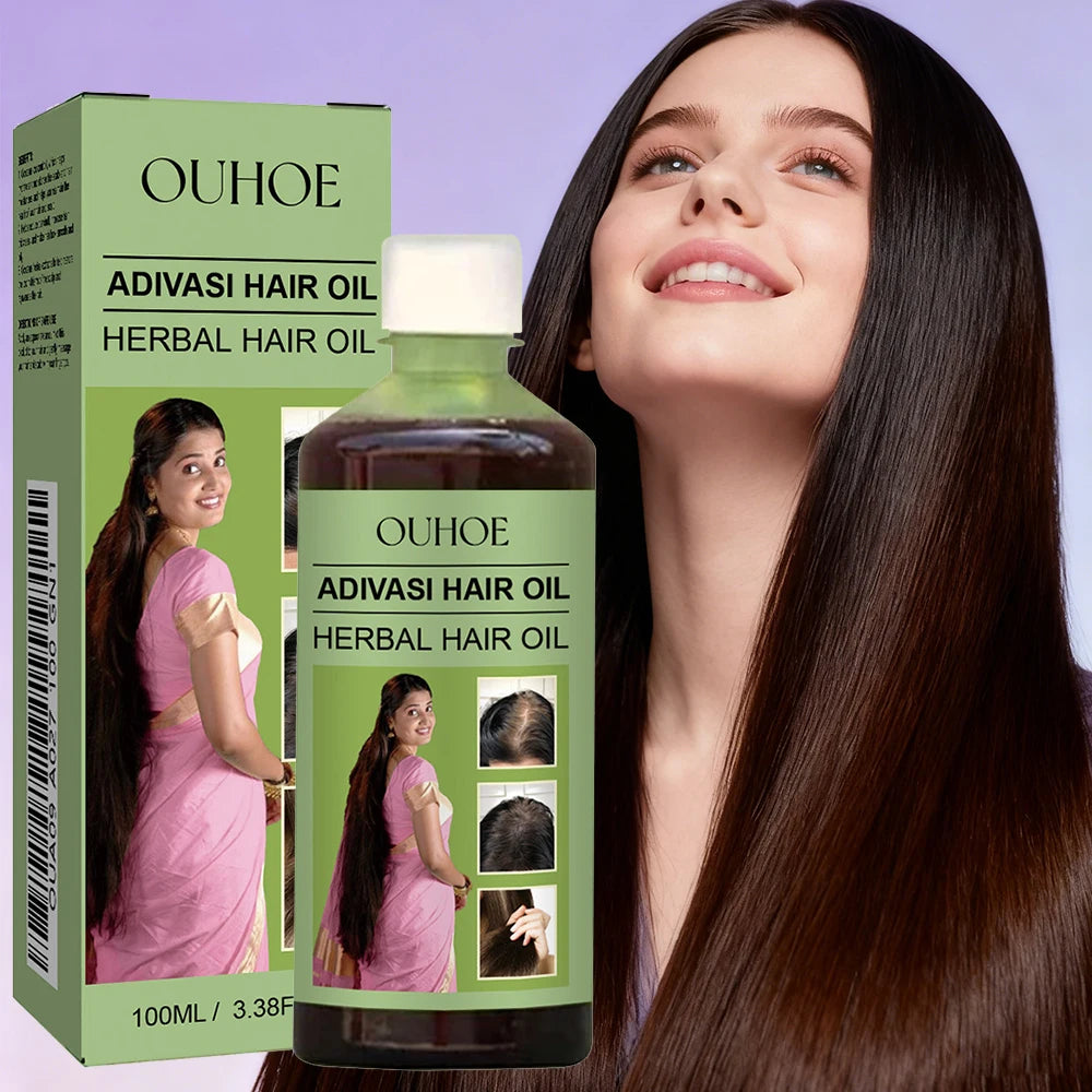 OUHOE Adivasi Herbal Hair Oil 100ml, Natural Hair Growth Oil for Dry Damaged Hair, Nourishing Anti-Frizz Hair Care Serum