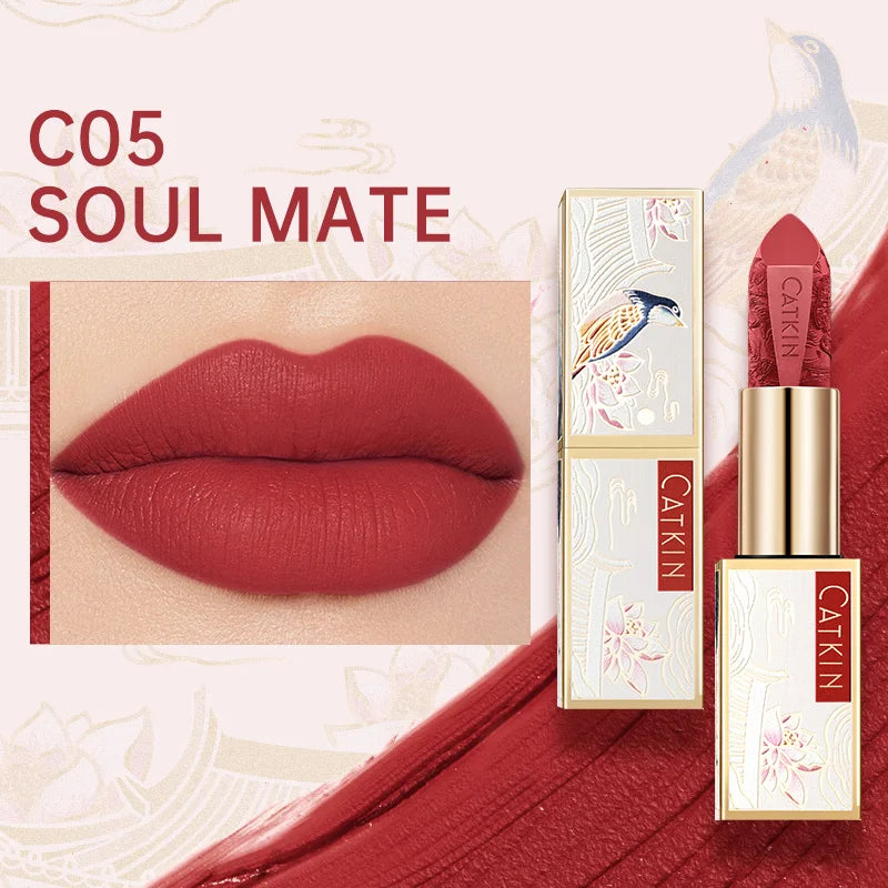 CATKIN Dreamworld Carving Lipstick, Waterproof Long Lasting Satin Nourish Moisturizing Smooth Soft 0.13 Ounce-Chinese Style