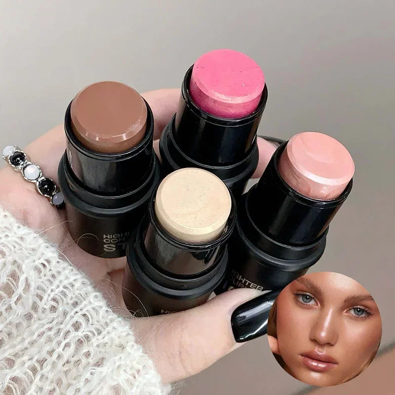 Waterproof Contour Stick, Highlighter Stick, Blush Stick Cream Contour Kit with Contour Brush, Create Face Contour, Non-greasy
