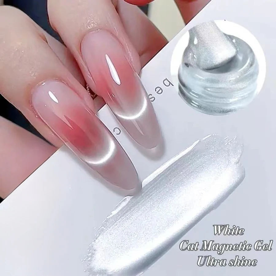 1-9pcs TC Flow Light White Cat Eye Gel Nail Polish Ultra Shine Soak Off UV Gel Mirror Glass Cat Magnet Gel Varnish Nail Supplies