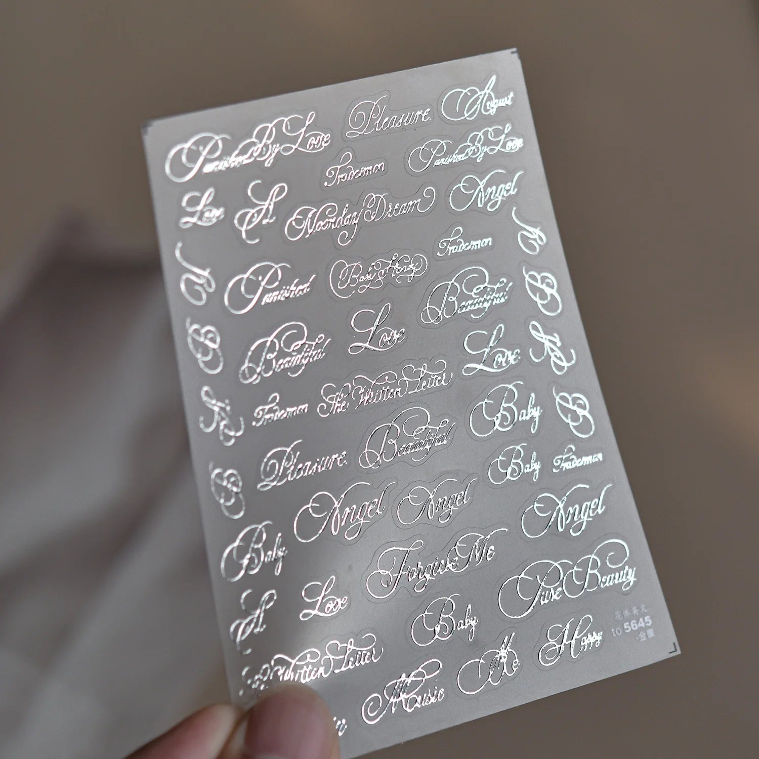 Silver Foil Script Beautiful Rose Moon Forever 5D Nail Art Stickers Cool Elegant Calligraphy Words Embossed Nail Decal Manicure