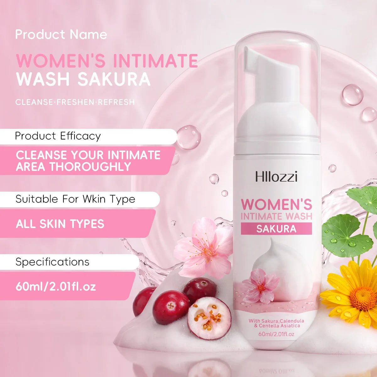 WOMEN'S INTIMATE WASH SAKURA: Superior Odor Control, All-Day Freshness & Gentle Daily Grooming Care. Designed for Peak Hygiene.