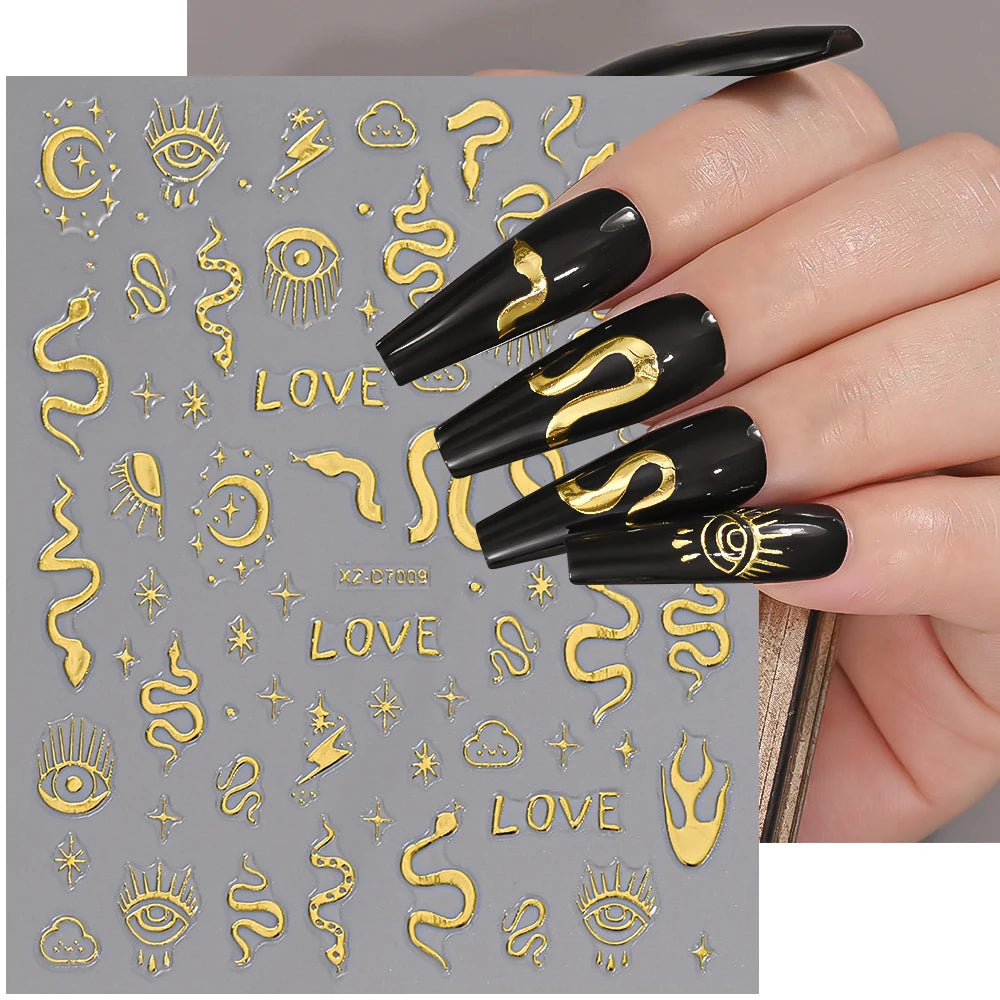 1pc Y2K-Inspired 3D Metallic Nail Stickers Geometric Marble & Bronzing Designs Nail Sliders Self-Adhesive Sparkling Manicure DIY