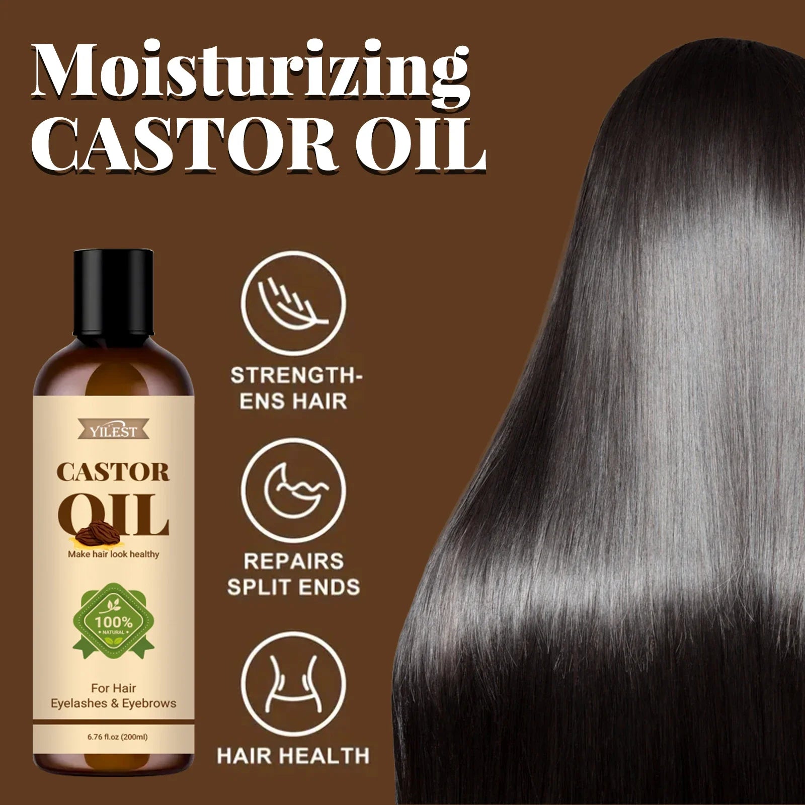 100% Pure Castor Oil 200ml Hair Growth Treatment Eyelashes Eyebrows Moisturizing Strengthen Repair Split Ends Pure Castor Oil