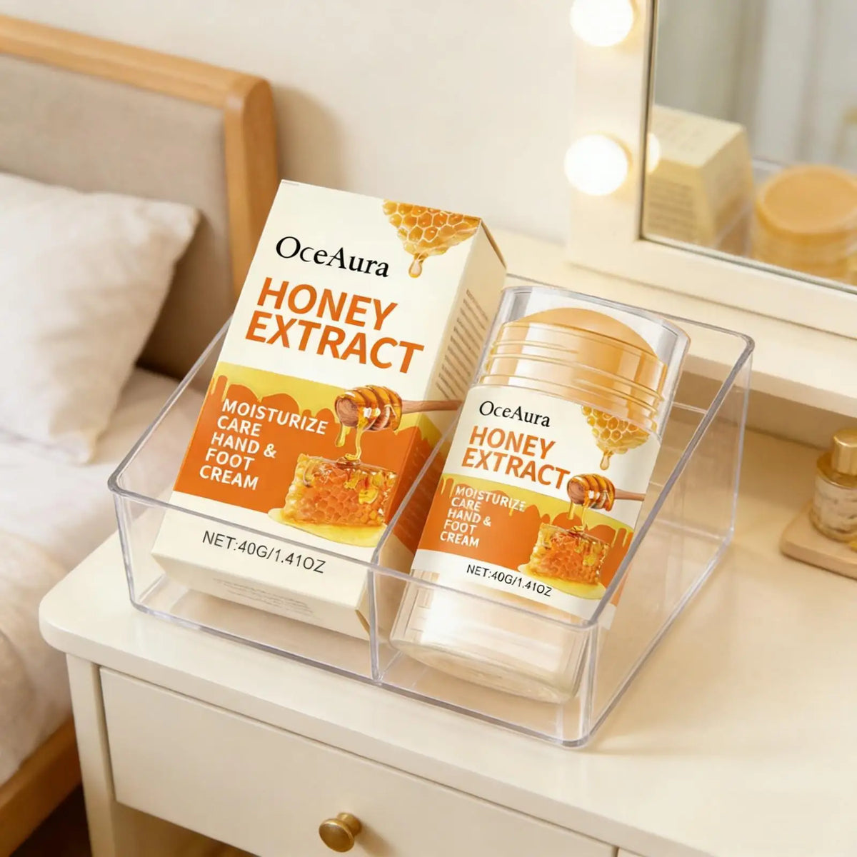 OceAura Honey Foot Cream for Cracked Damaged Feet Deep Hydration Moisturizing Skin Care with Coconut Oil for Hands and Feet 40g