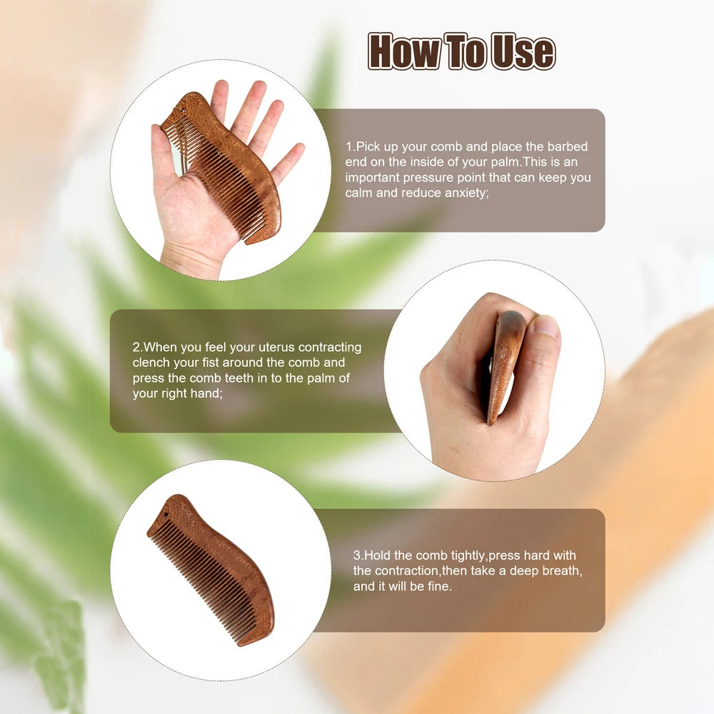 Natural Wooden Hair Comb with Cotton Drawstring Bag - Anti-static Scalp Massage, Handmade Wood Comb for Daily Hair Care