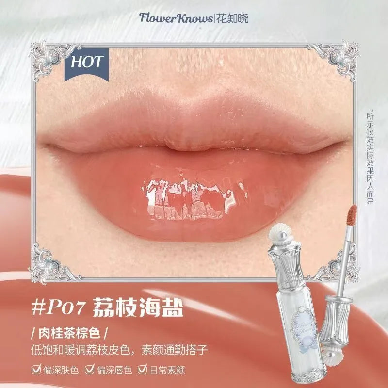 Flower Knows Moonlight Mermaid Clear Lip Gloss Collection Gemstone Lip Glaze Nourishing Mirror Lip Plumber Gloss Makeup 3.5ML