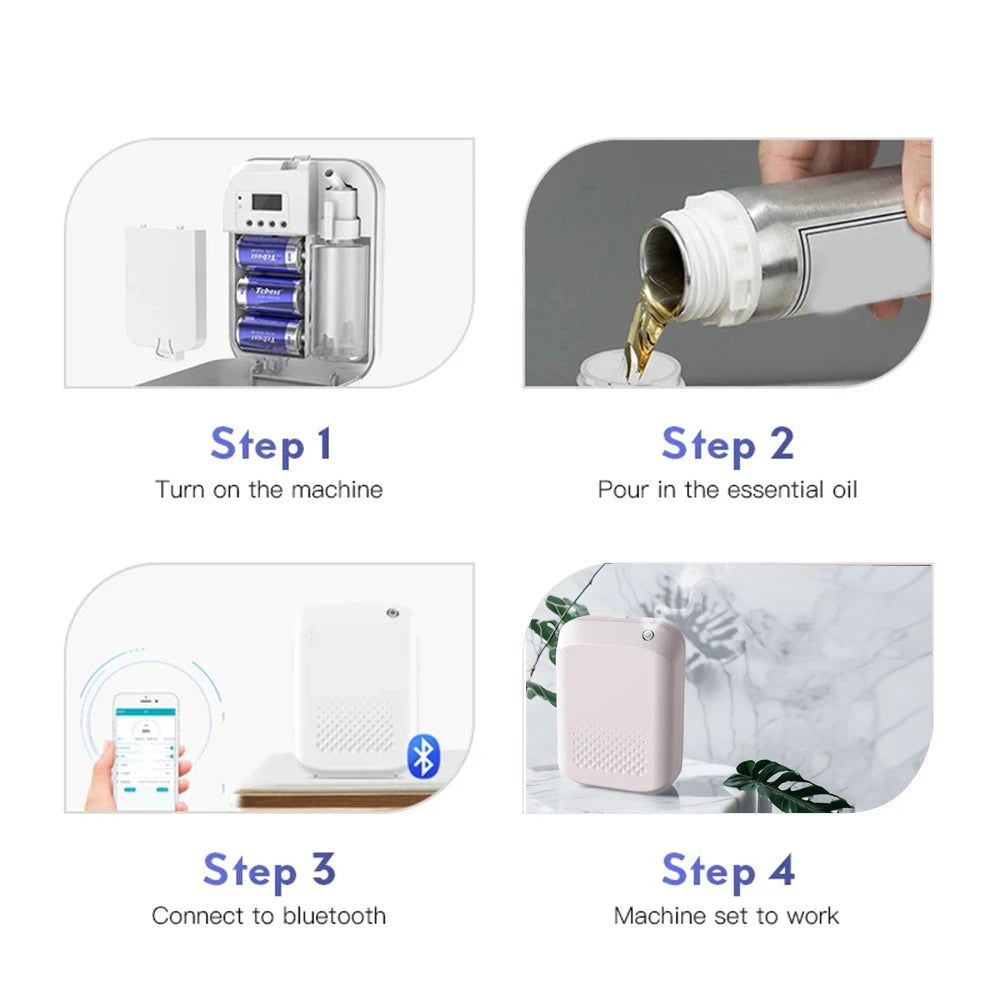 Battery Aroma Diffuser Coverage 300m³ Essential Oil Diffuser Scent Machine Bluetooth Control Air Purifier Use Battery Fragrance