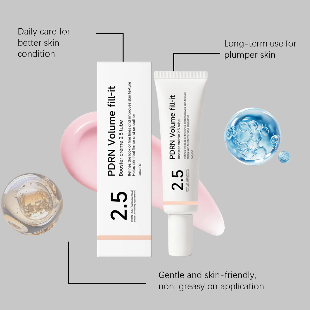 95% Sodium DNA PDRN Volume Fill-it Booster Neck&Facial Cream Adenosine Fine Lines Refining Cream Anti Aging Facial Moisturizer Skin Texture Smoothing Elasticity Restoring Barrier Repair Deep Hydrating Korean Skincare Tube 30g
