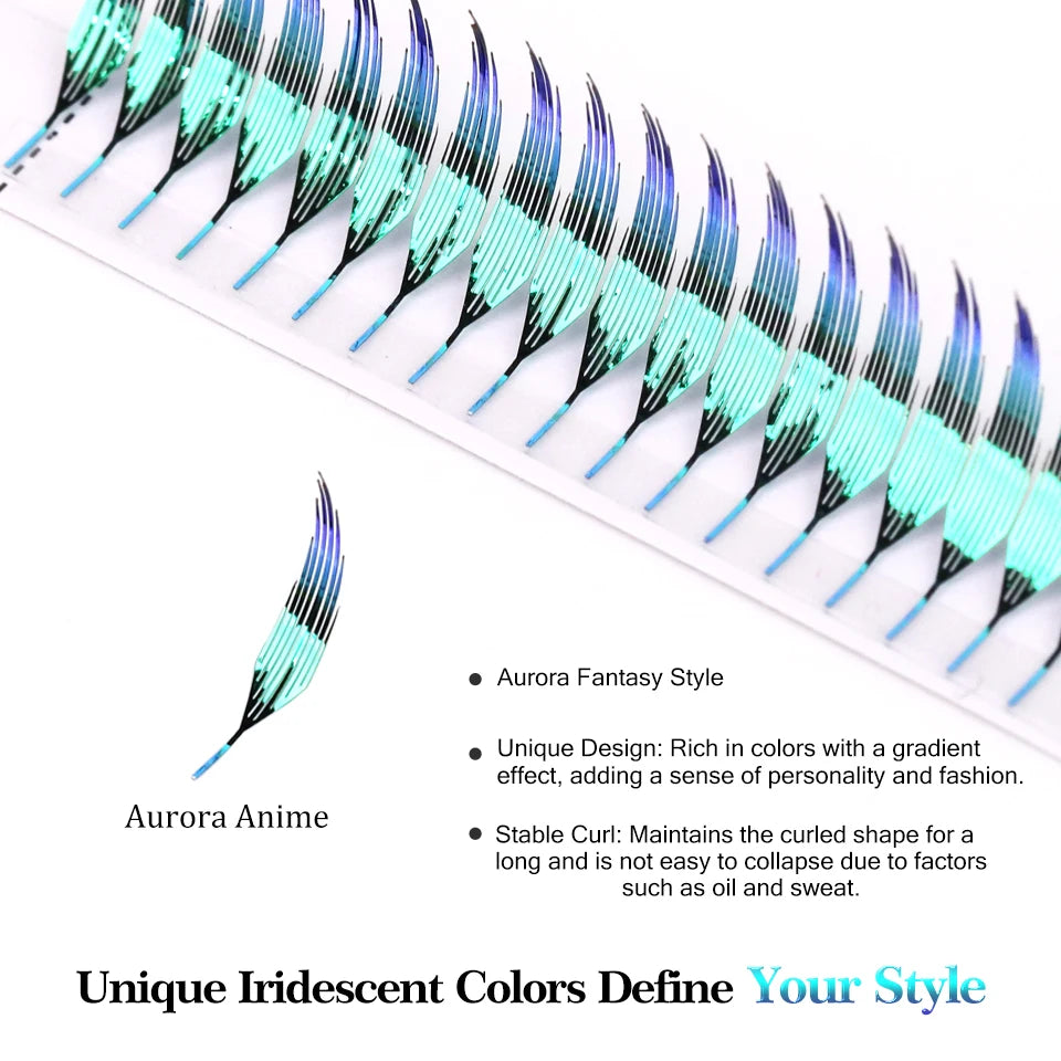 New Dual Sided Colorful Shiny Comic Spire Eyelash Extension Tinsel Anime Premade Fans Feather Shape Lashes For Christmas Cosplay
