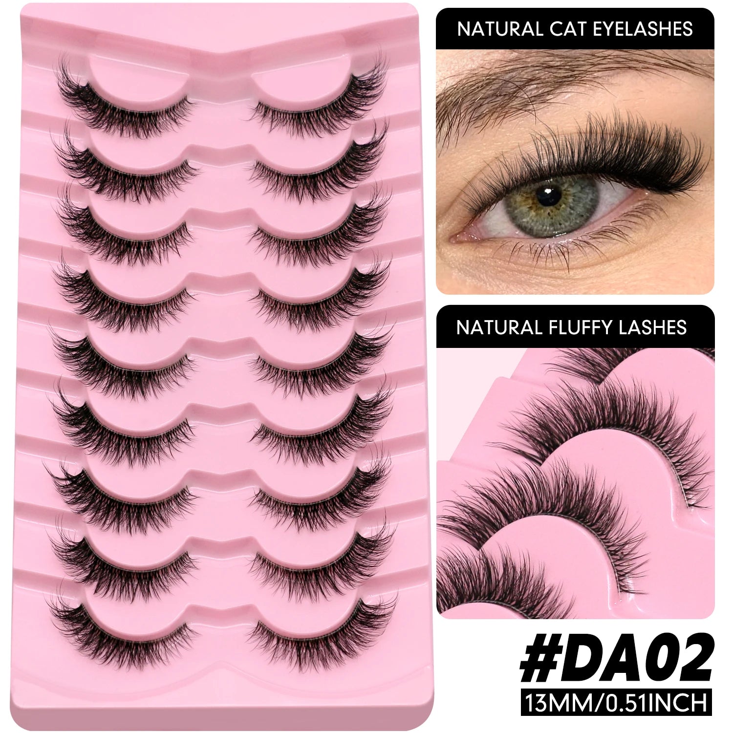LASVIREY Fluffy Cat Eye Lashes Natural Mink Lashes Clear Band Natural Fluffy D Curl  Lashes Extension Full Strip False Eyelashes