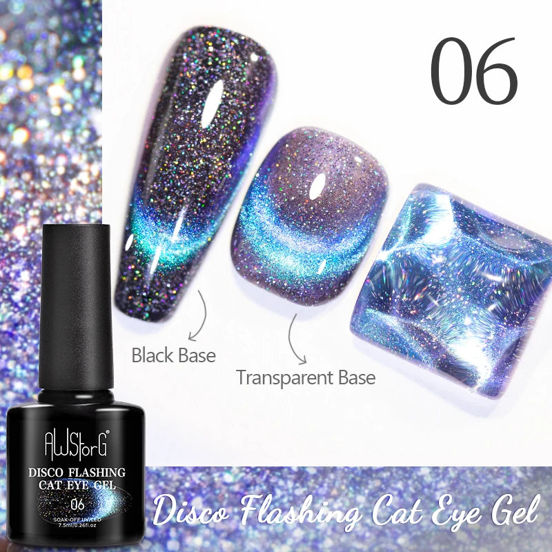 AWStorG Intense Rainbow Cat Eye Gel 5ml Holographic Laser Magnetic Nail Gel Soak Off UV LED Gel Polish Shiny Rainbow Manicur