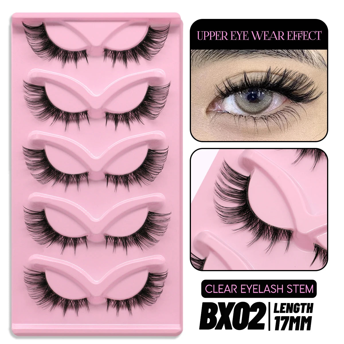 LASVIREY Fluffy Cat Eye Lashes Natural Mink Lashes Clear Band Natural Fluffy D Curl  Lashes Extension Full Strip False Eyelashes