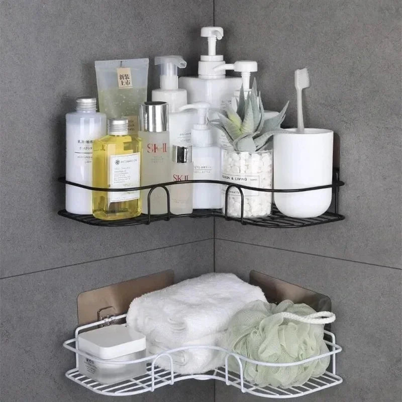Wall Mounted Bathroom Shelf Corner Storage Iron Shower Drain Basket Cosmetic Rack Shampoo Holder Bathroom Organizer Wall Shelves