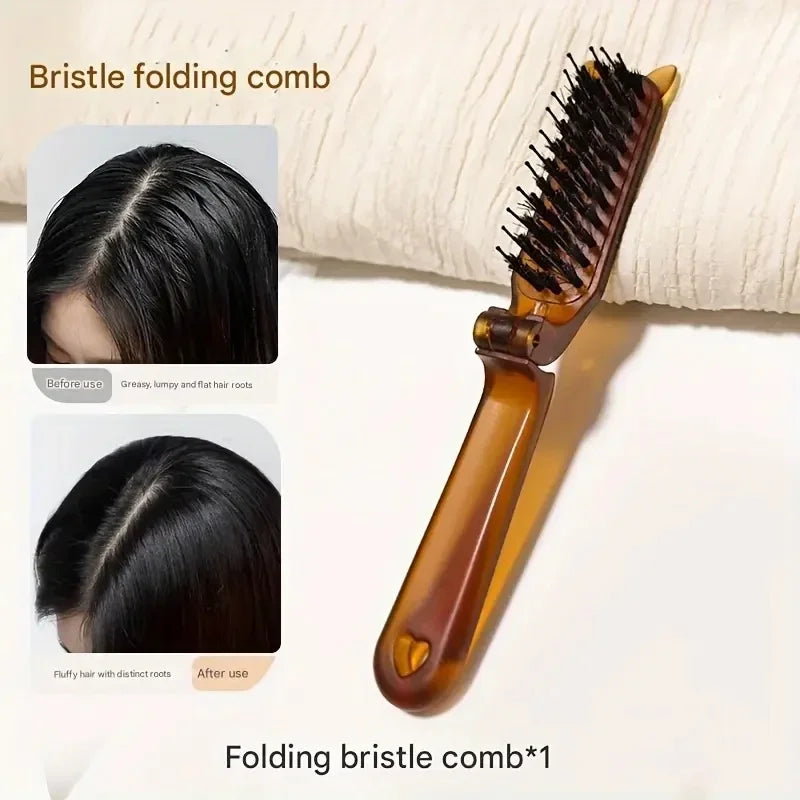 Foldable Hair Comb Portable Boar Bristle Hair Brush Hair Brush Head Massager Travel Combs Hair Styling Accessories