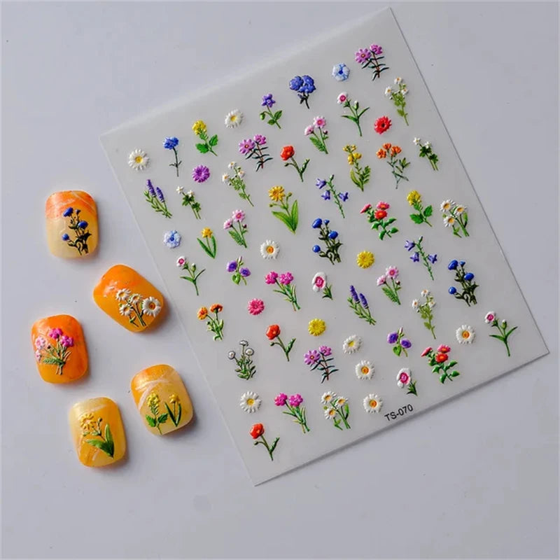 1Pcs Lovely Cat Green Potted Plant Flowers Nail Stickers 5D Reliefs Self Adhesive Nail Art Stickers Manicure Decorations Decals
