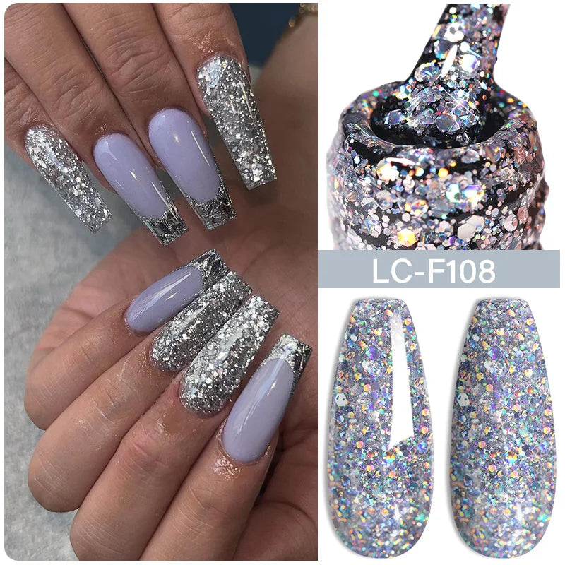 LILYCUTE 7ml Champagne Rose Gold Glitter Gel Nail Polish Colorful Sparking Long Lasting Manicure Soak Off Nails Art Gel Varnish