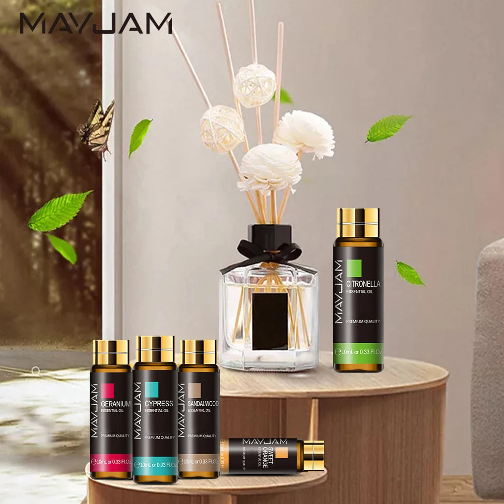 Mayjam 10ml Essential Oil Eucalyptus Juniper Jasmine Lavender Vanilla Rose Sandalwood Sweet Orange Fragrance Aroma Oil Dropper