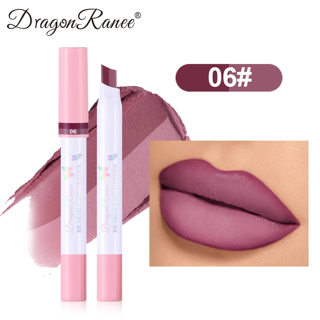 Two-Color Lipstick Pen, Matte Finish, Long-Lasting Effect, Two-Color, Fine Texture, Waterproof, Non-Fading Lip Gloss, Natural and Easy-To-Apply Lipstick