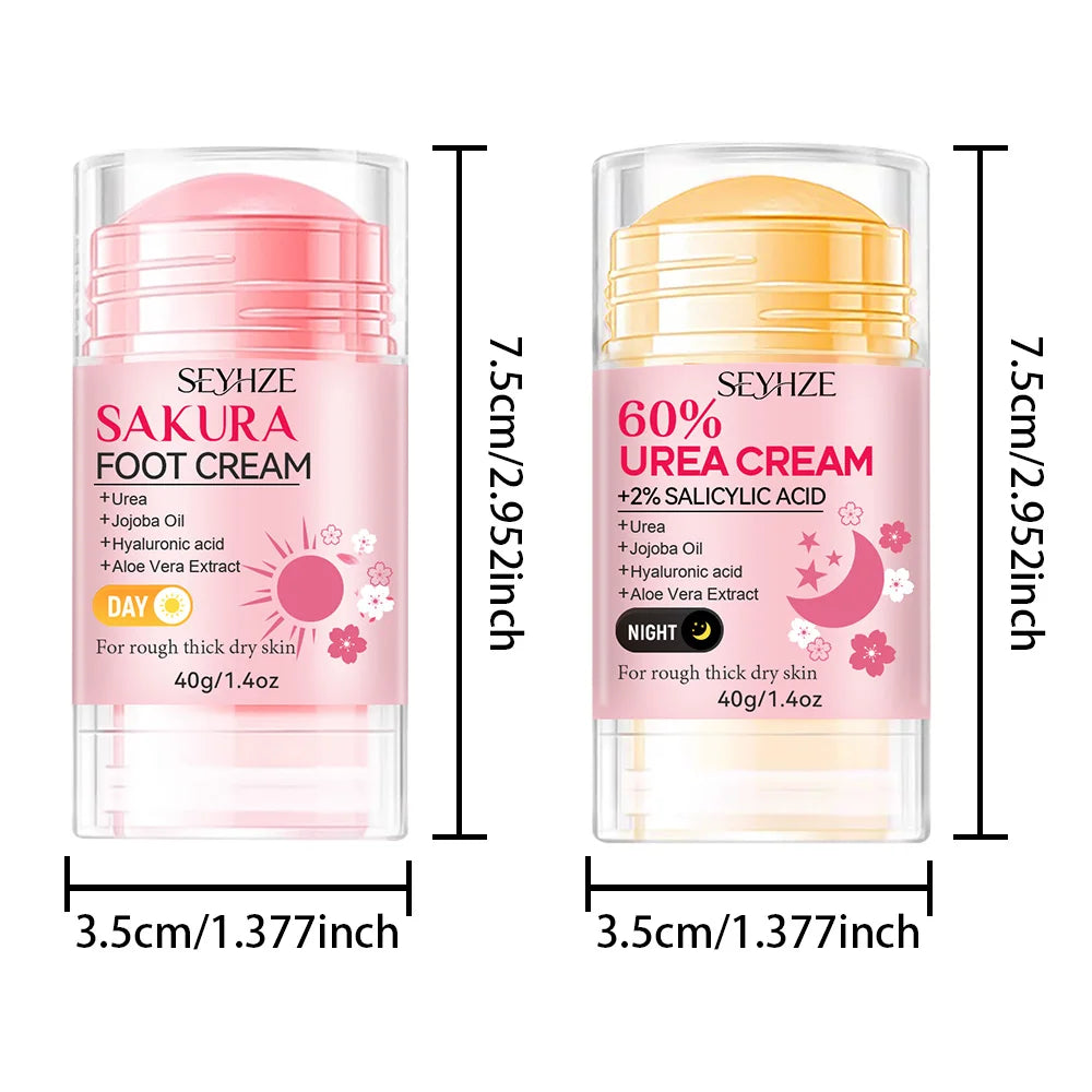 SEYHZE Sakura Foot Care Stick 60% Urea Cream with 2% Salicylic Acid Double Moisturizing with Shea Butter Aloe Tea Tree Oil And J