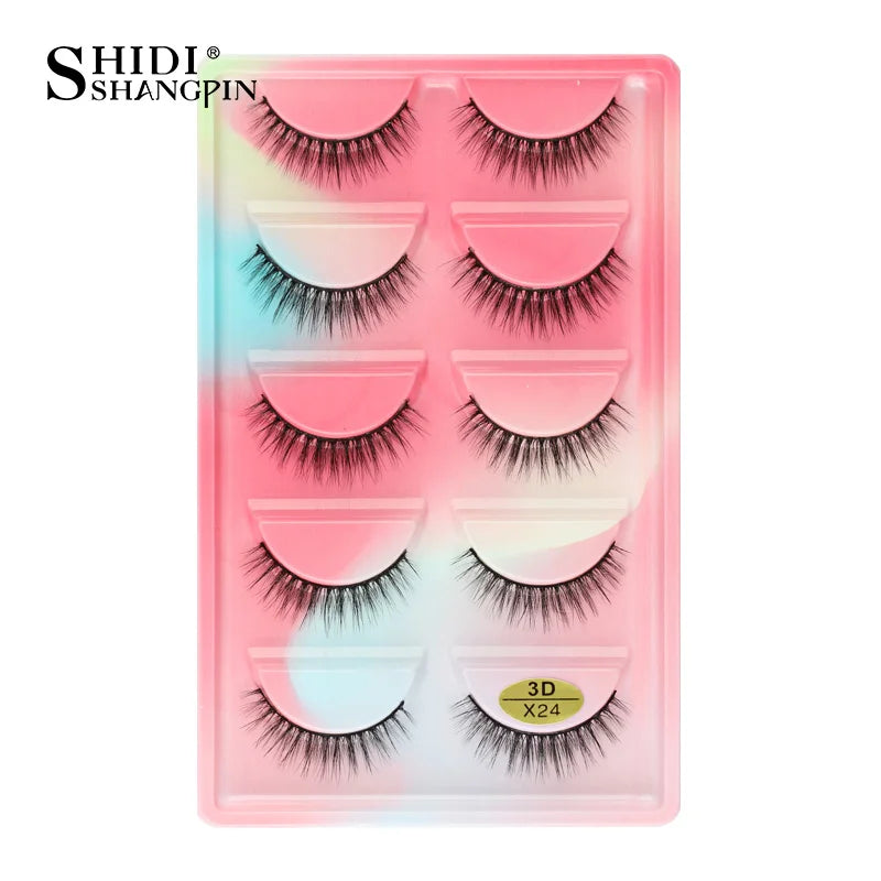 3D Faux Mink Lashes X05 Fluffy Wispy False Eyelashes 5Pairs Reusable Soft Volume Eyelashes Natural Look for Daily & Party Makeup