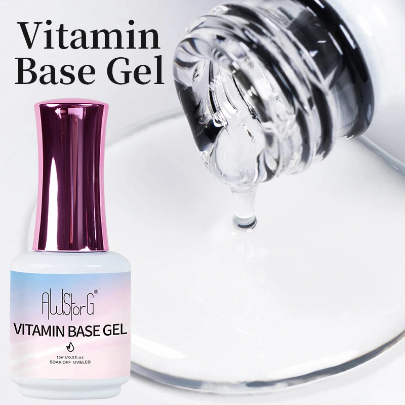AWStorG 15ML Vitamin E Base Coat Nail Strengthener Gel Nail Polish Semi permanent UV Durable Base Varnish Protects Nails