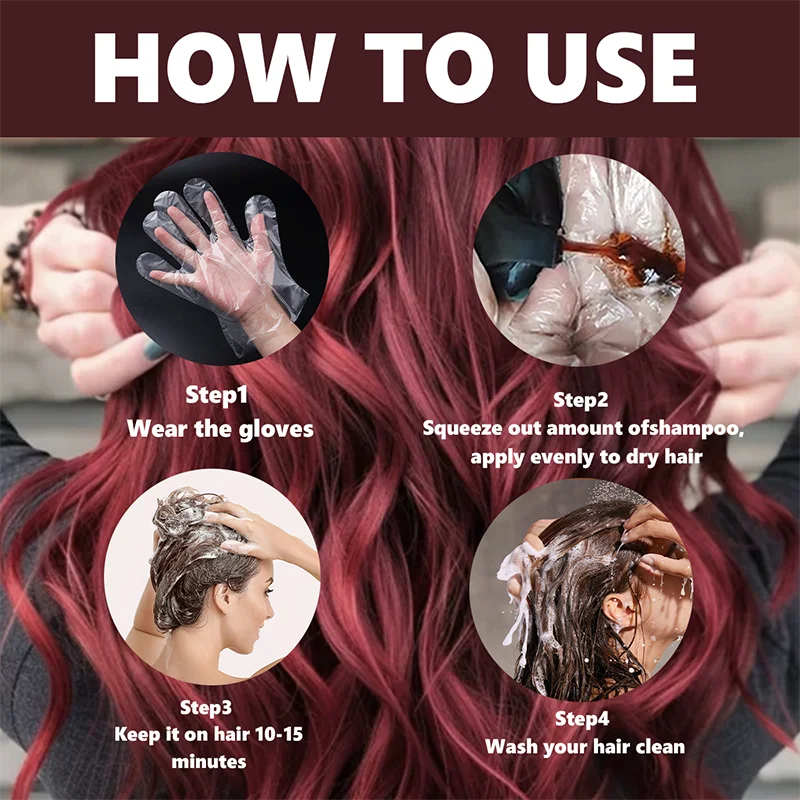 YUITIKUE Dark Red Hair Dye Shampoo 100ml Instant Temporary Coloring Long‑Lasting Vibrant Color Moisturizing Hair Color Shampoo