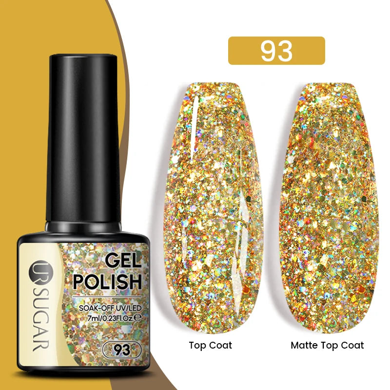UR SUGAR 7ml Glitter UV Gel Nail Polish Glitter Sequins Soak Off UV Gel Varnish Colorful Nail Gel Polish DIY Nail Art Polish
