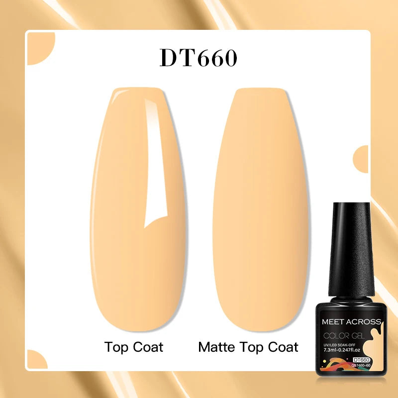 MEET ACROSS 7ml Pink Glitter Rubber Base Nail Gel Polish Sparkling Gold Foil DIY Nail Art Painting Gel Long Lasting Varnish