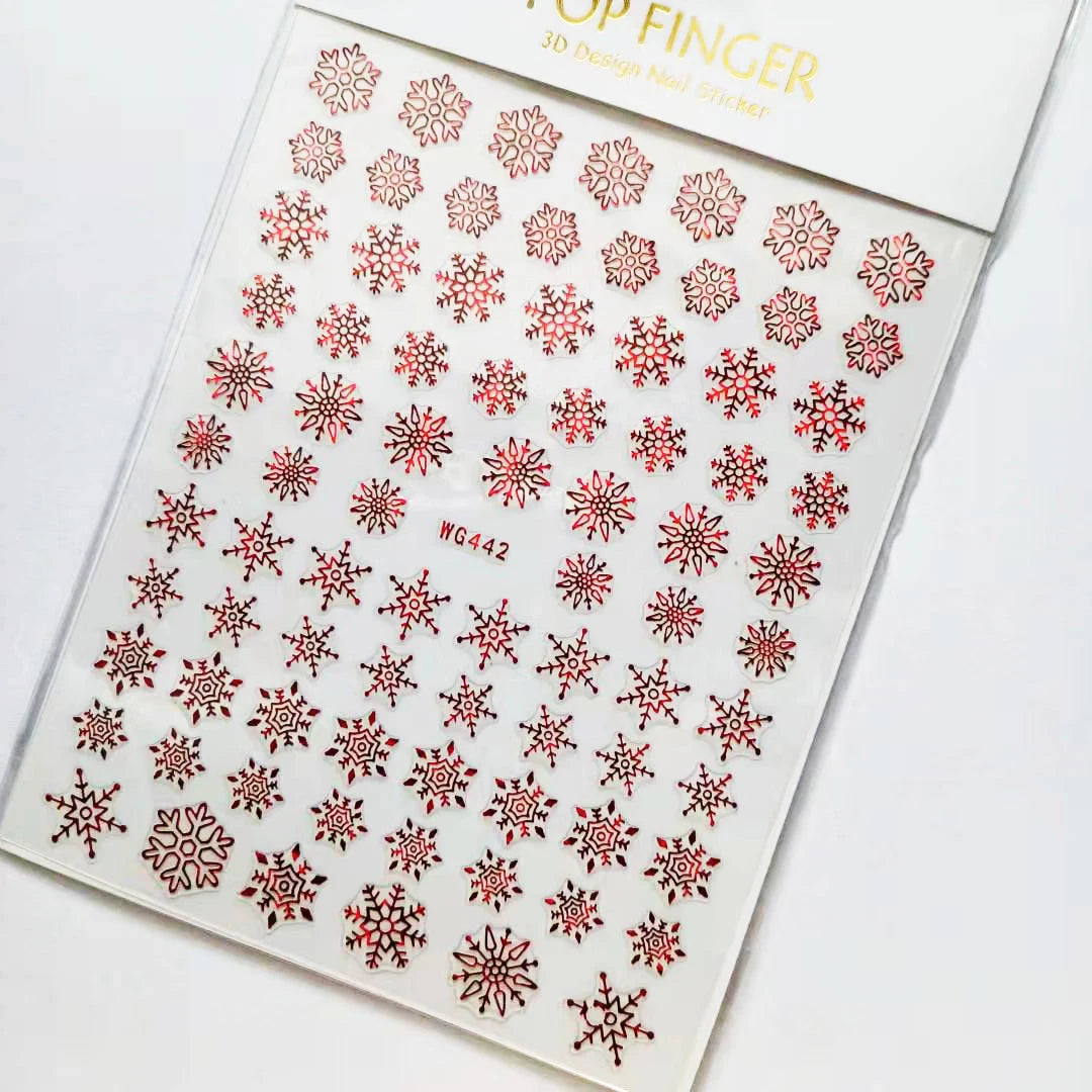 Sliver Bronzing 3D Christmas Nail Art Decoration Sticker Sparkly White Colorful Glitter Geometry Snowflake Winter Slider Foil