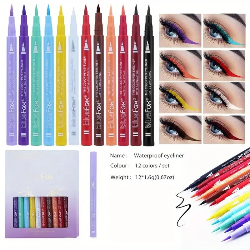 12 color liquid eyeliner liquid pen set, various special makeup, facial paint pen,multi-purpose, multi-color, smooth, waterproof