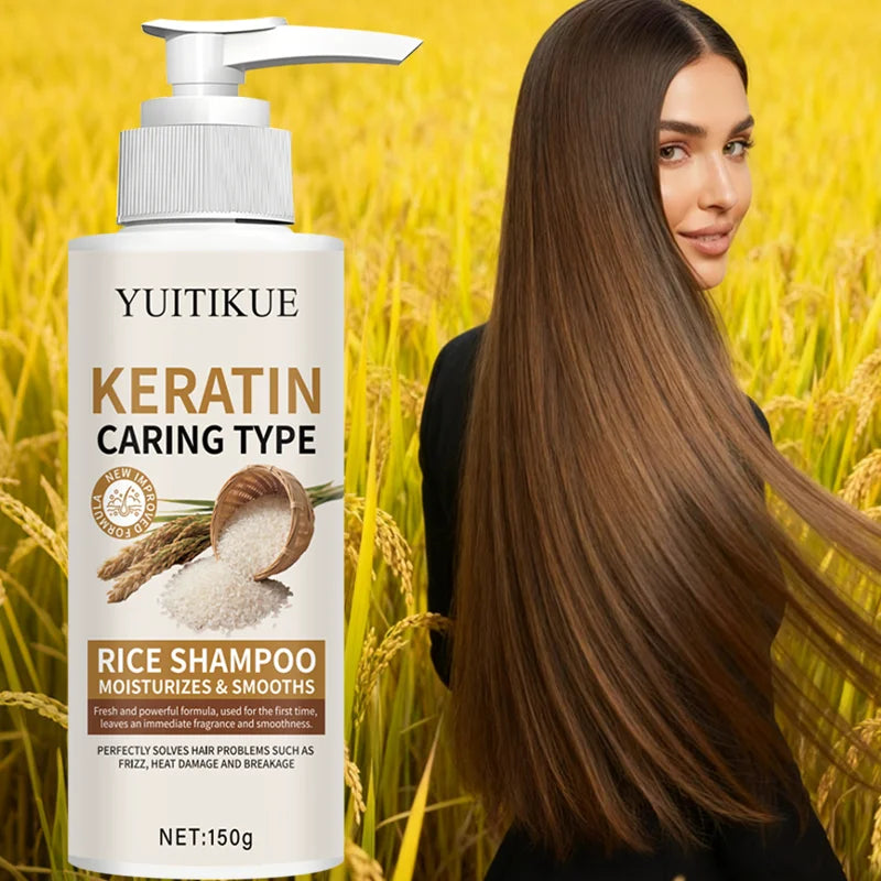 YUITIKUE Keratin Rice Shampoo 150g - Repairs Split & Damaged Hair, Moisturizes & Smooths, Delicate Foam for Fluffy Refreshment