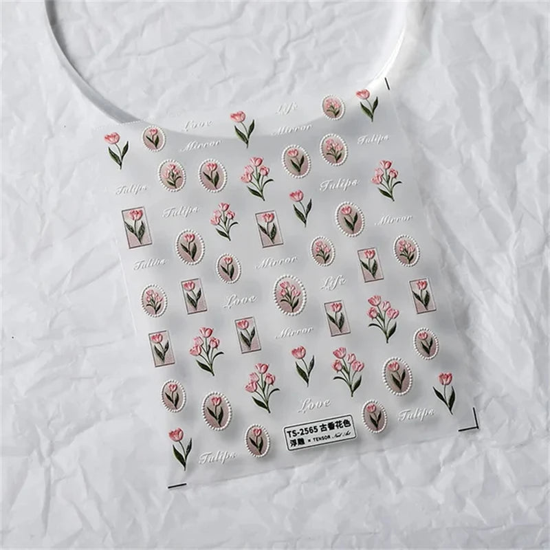 1Pcs Lovely Cat Green Potted Plant Flowers Nail Stickers 5D Reliefs Self Adhesive Nail Art Stickers Manicure Decorations Decals