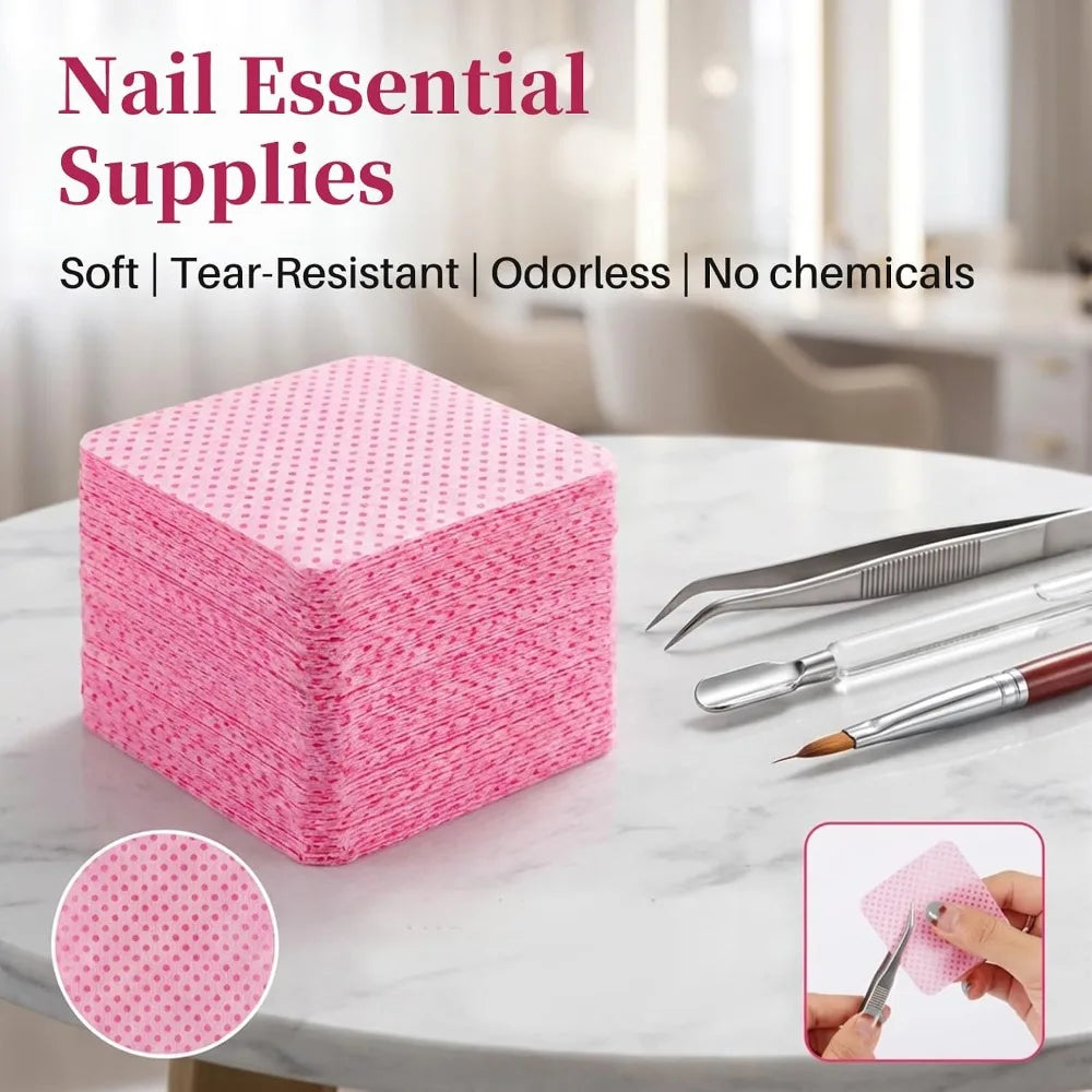 Lint Free Nail Wipes for Gel Polish Removal 600 Count Premium Pink Nail Polish Remover Pads No Lint No Residue Wipes for Acrylic Nails Gel Nails Nail Glue Clean Up and Eyelash Extension Application Toallitas Para U?as