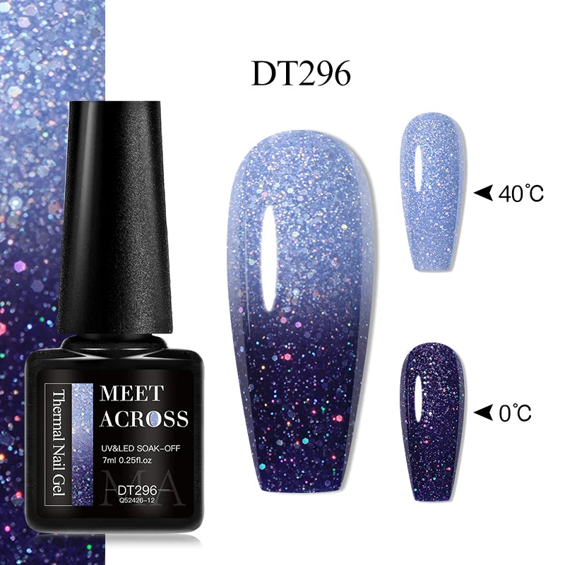 MEET ACROSS 7ml 36Colors Glitter Thermal Gel Nail Polish 3 Colors Changing Soak Off Gel Winter Semi Permanant Nail Art Varnish