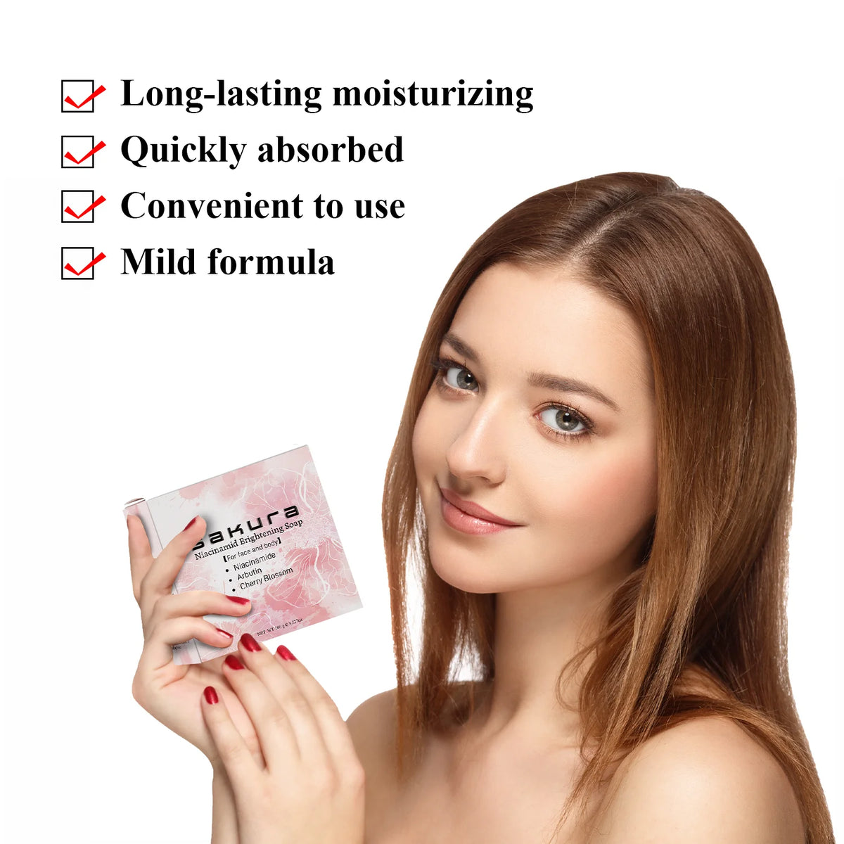 AOAO Sakura Brightening Bar Soap -Formaldehyde-Free,  Cherry Blossom Scent, Deep Cleansing, Moisturizing