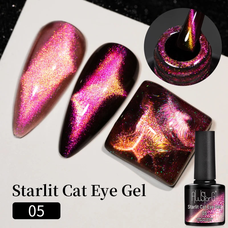 AWStorG Intense Rainbow Cat Eye Gel 5ml Holographic Laser Magnetic Nail Gel Soak Off UV LED Gel Polish Shiny Rainbow Manicur