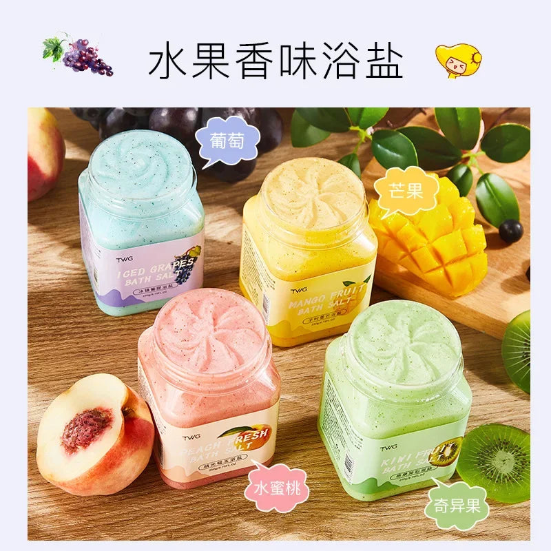 400ml Fruit Scented Bath Salt Body Scrub Exfoliating Body Wash Peach Mango Kiwi Grape Fruity Bath Salts