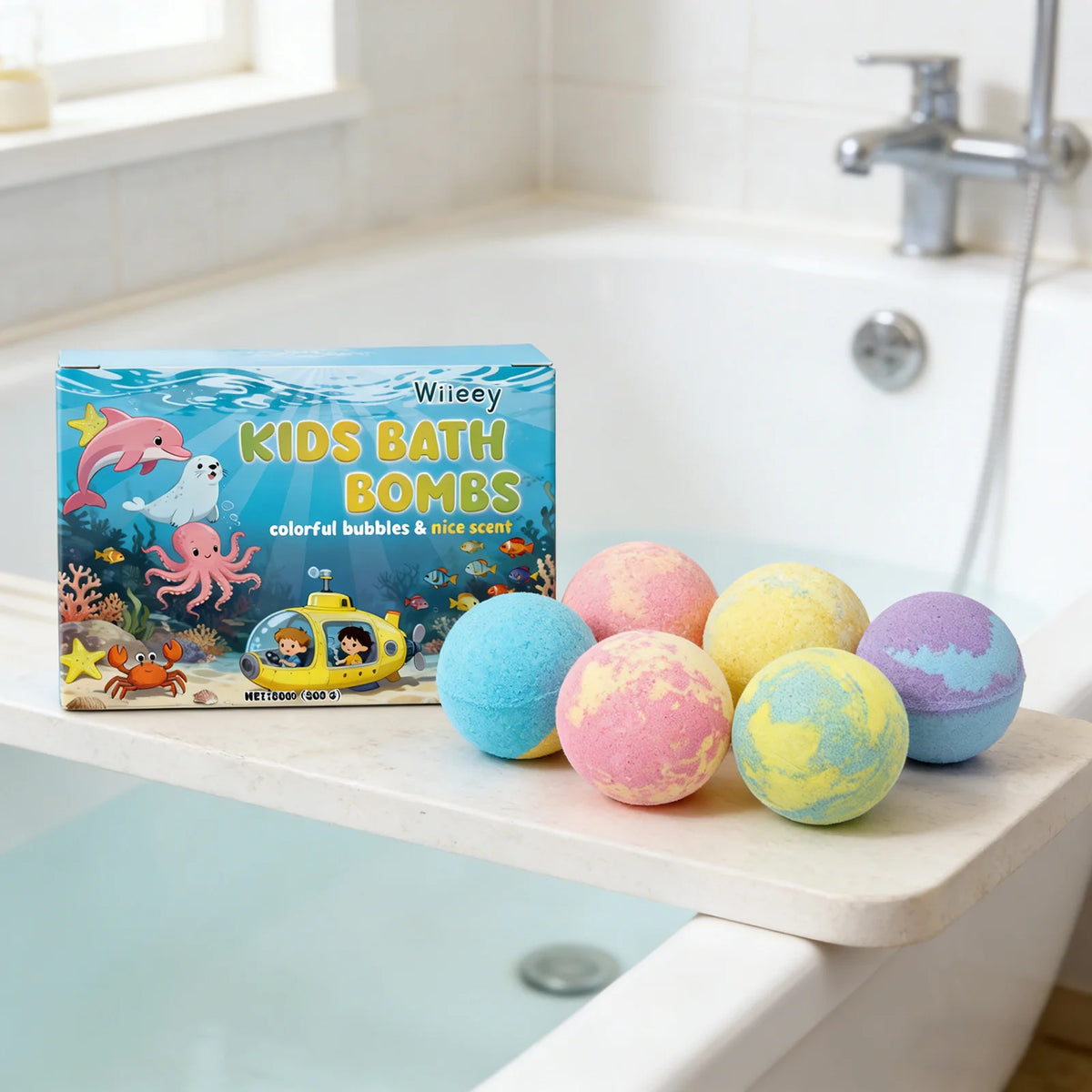 Wiieey Bath Balls for Kids Gentle Skin Cleansing Deep Hydration Calming Scent Infusion Rich Bubble Soothing Bath Bombs 180g